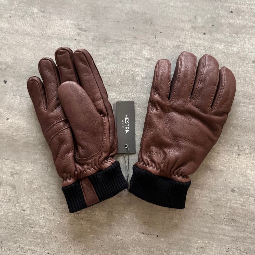 Hestra Tore Deerskin Leather Chocolate Brown Hand Gloves 10 NEW Lined Primaloft